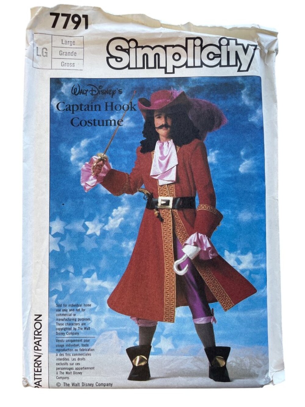 80s Simplicity 7791 Sewing Pattern Large Disney Captain Hook Costume VTG UNCUT